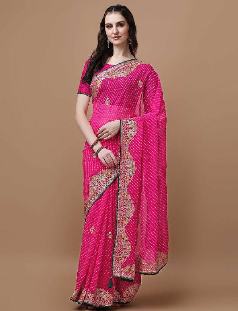 Leheriya printed bandhani saree