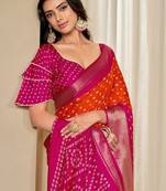 Kalini women dola silk bandhani print zari border saree