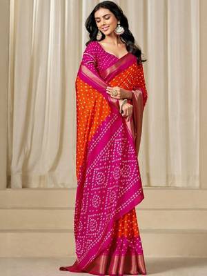 Kalini women dola silk bandhani print zari border saree 2