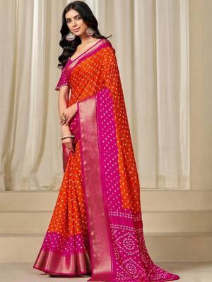 Kalini women dola silk bandhani print zari border saree 3