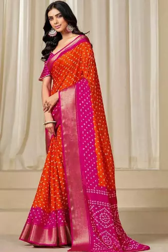 Kalini women dola silk bandhani print zari border saree