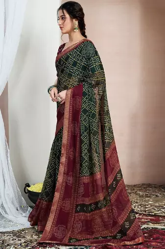 Printed zari pure chiffon bandhani saree