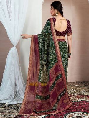 Printed zari pure chiffon bandhani saree 3
