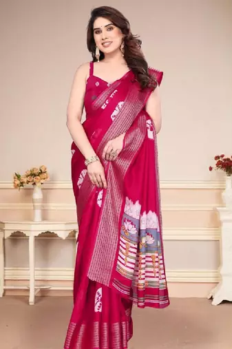 Woven design zari pure chiffon bandhani saree