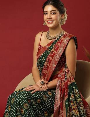 Bandhani print zari pure georgette bandhani saree 1