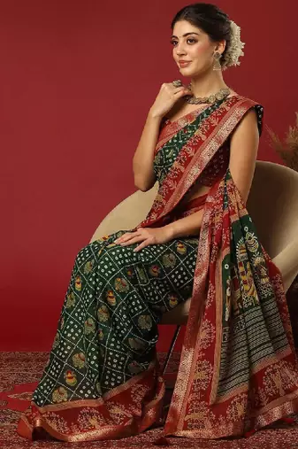 Bandhani print zari pure georgette bandhani saree