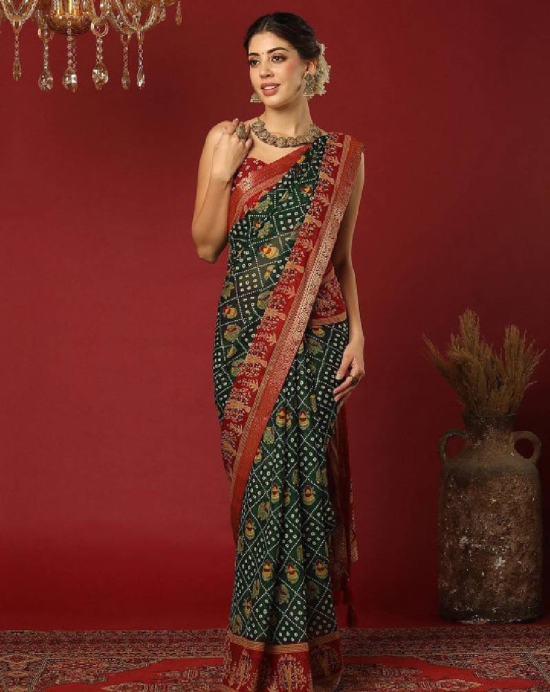 Bandhani print zari pure georgette bandhani saree