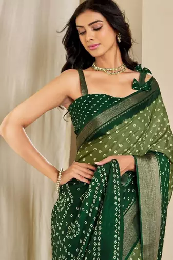 Kalini women dola silk bandhani print zari border saree