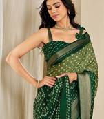 Kalini women dola silk bandhani print zari border saree