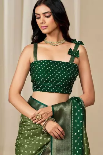 Kalini women dola silk bandhani print zari border saree