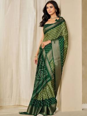 Kalini women dola silk bandhani print zari border saree 3