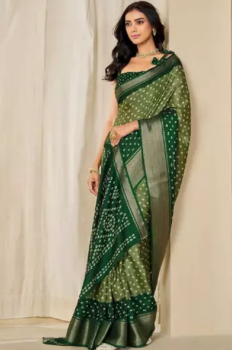 Kalini women dola silk bandhani print zari border saree