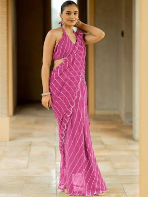 Pink poly georgette sarees 2