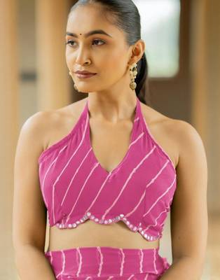 Pink poly georgette sarees 3