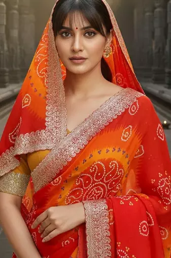 Bandhani embroidered pure georgette heavy work bandhani saree