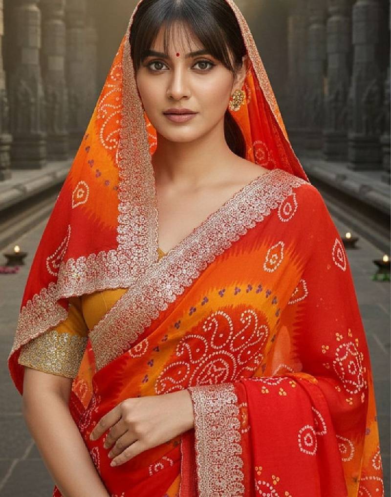 Bandhani embroidered pure georgette heavy work bandhani saree