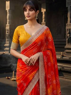 Bandhani embroidered pure georgette heavy work bandhani saree 3
