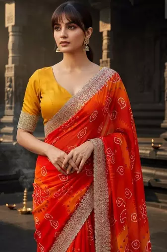 Bandhani embroidered pure georgette heavy work bandhani saree