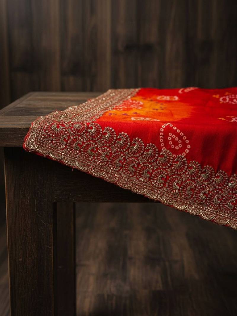 Bandhani embroidered pure georgette heavy work bandhani saree