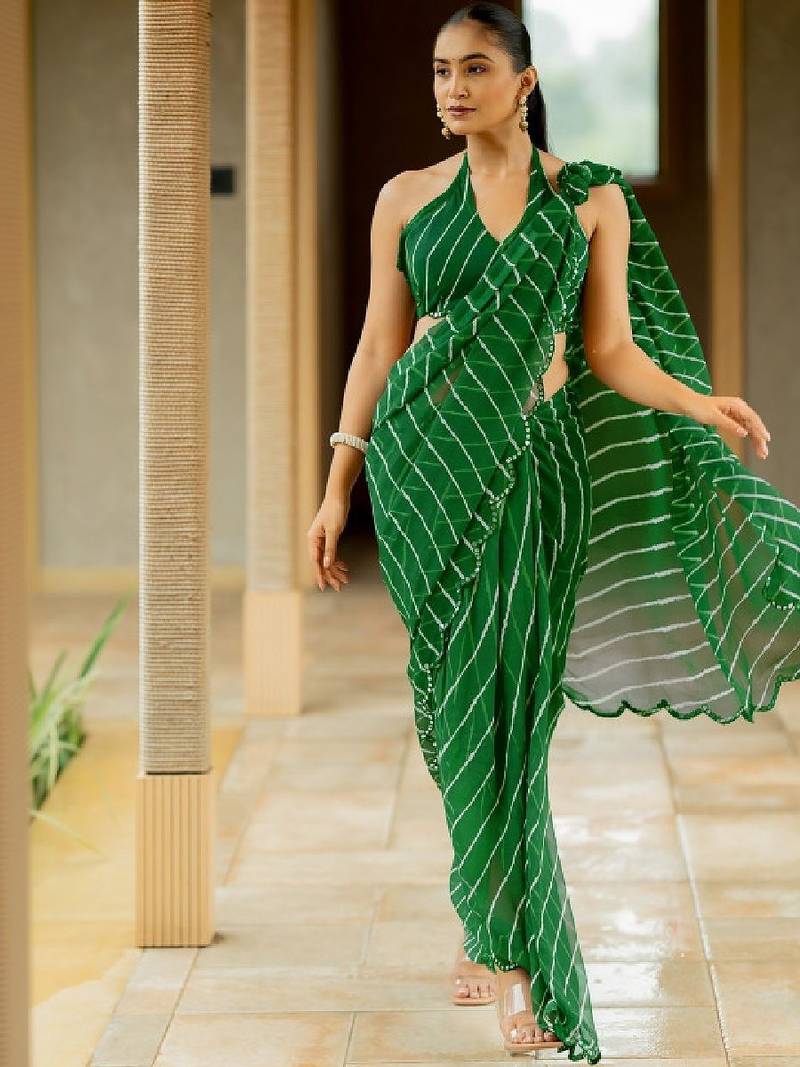 Leheriya sequinned poly georgette leheriya saree