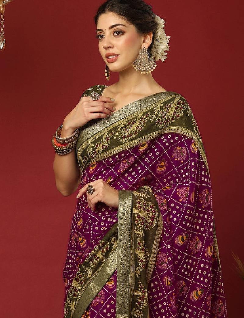Bandhani print zari pure georgette bandhani saree