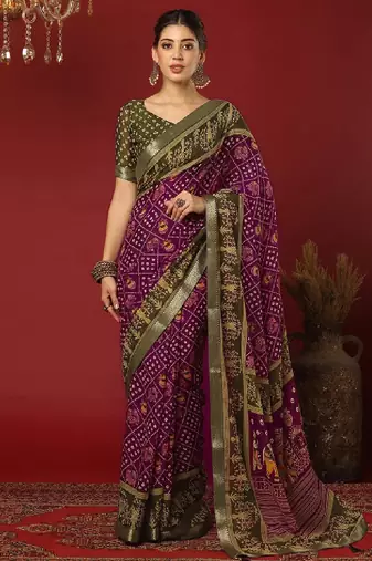 Bandhani print zari pure georgette bandhani saree