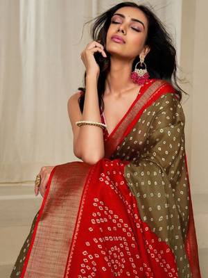 Kalini women dola silk bandhani print zari border saree 1