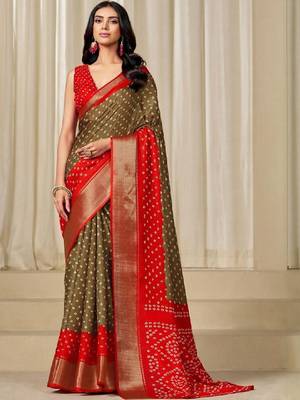 Kalini women dola silk bandhani print zari border saree 4