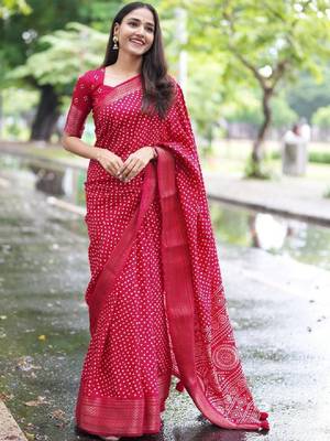 Bandhani zari silk cotton bandhani saree 1