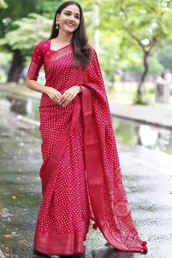 Bandhani zari silk cotton bandhani saree