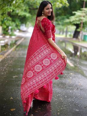 Bandhani zari silk cotton bandhani saree 2