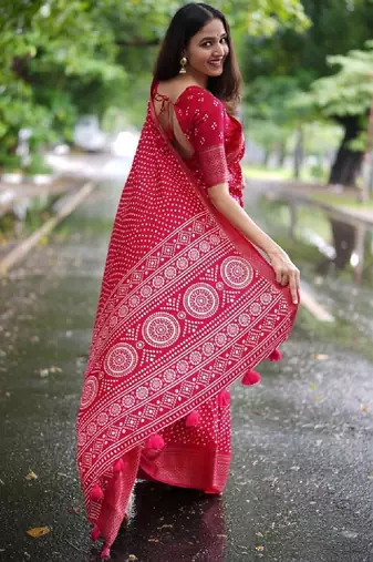 Bandhani zari silk cotton bandhani saree