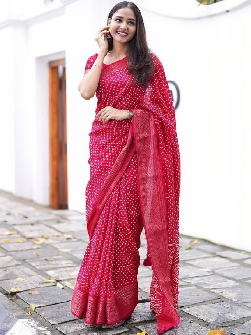 Bandhani zari silk cotton bandhani saree