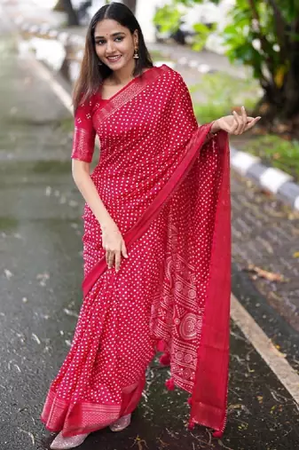 Bandhani zari silk cotton bandhani saree