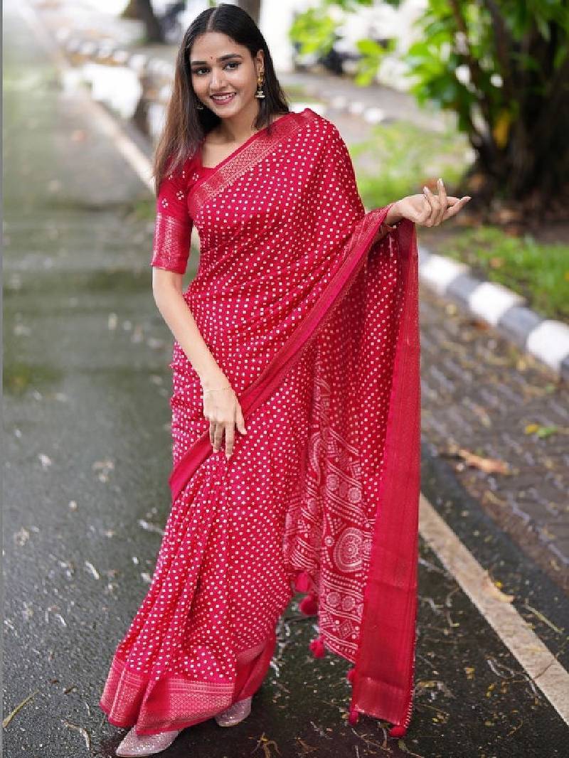 Bandhani zari silk cotton bandhani saree
