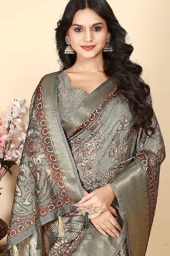 Floral printed zari bandhani saree