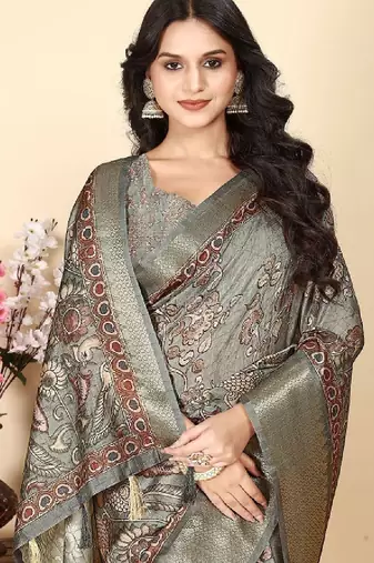 Floral printed zari bandhani saree