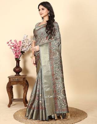 Floral printed zari bandhani saree 2