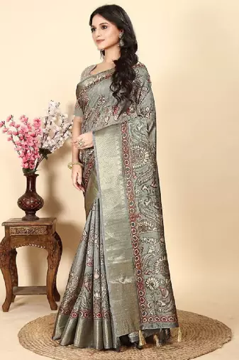 Floral printed zari bandhani saree