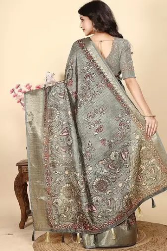 Floral printed zari bandhani saree