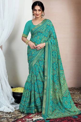 Bandhani printed pure chiffon saree
