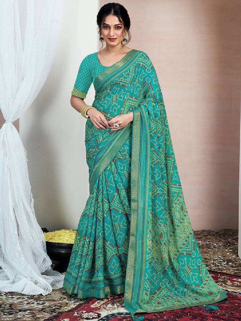 Bandhani printed pure chiffon saree