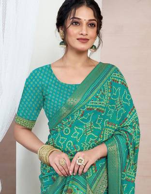 Bandhani printed pure chiffon saree 4