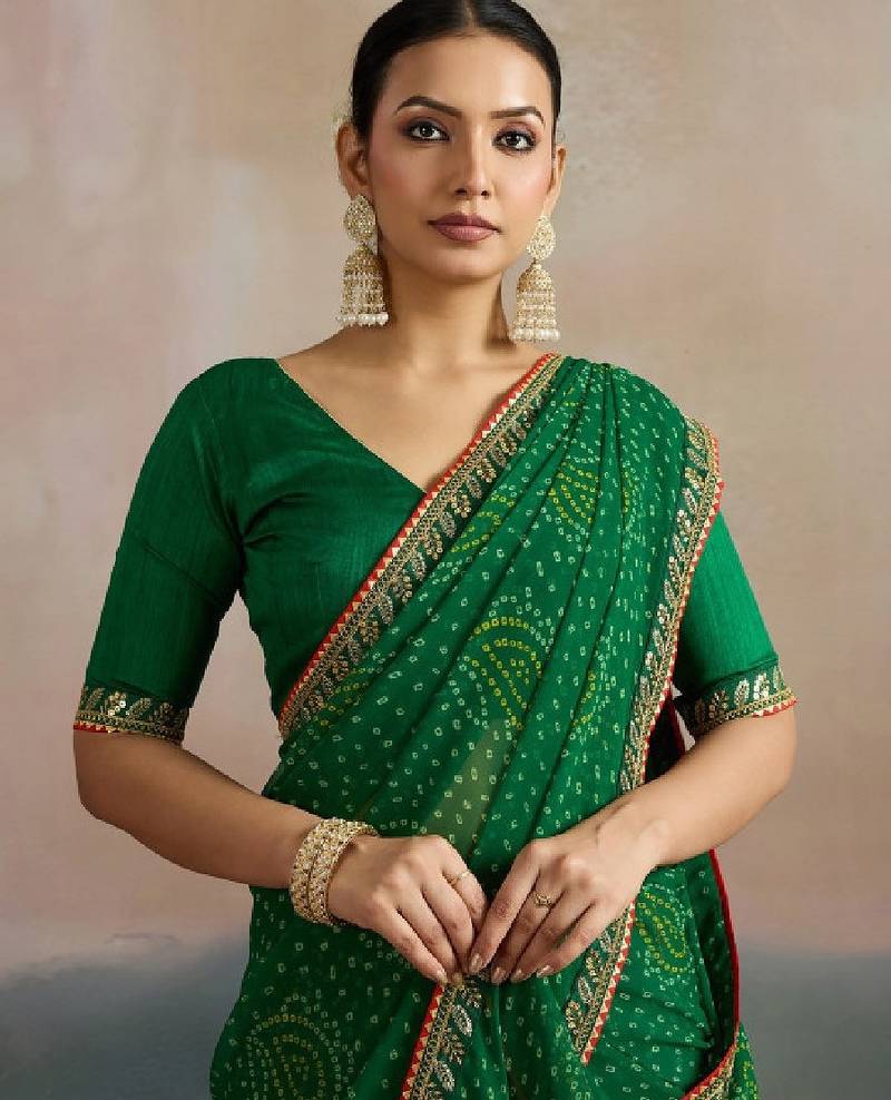 Bandhani sequinned pure georgette bandhani saree