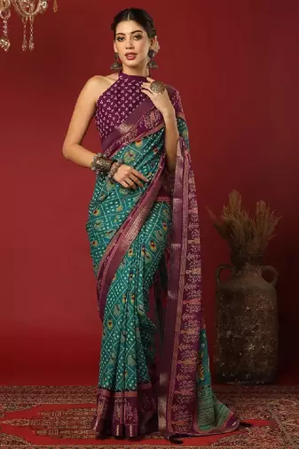 Bandhani printed pure georgette saree