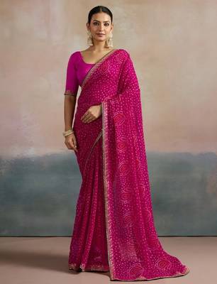 Bandhani printed sequinned pure georgette bandhani saree 1