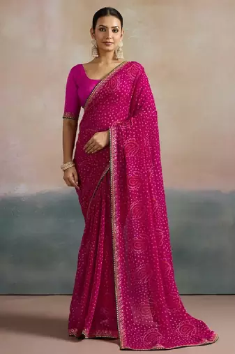 Bandhani printed sequinned pure georgette bandhani saree