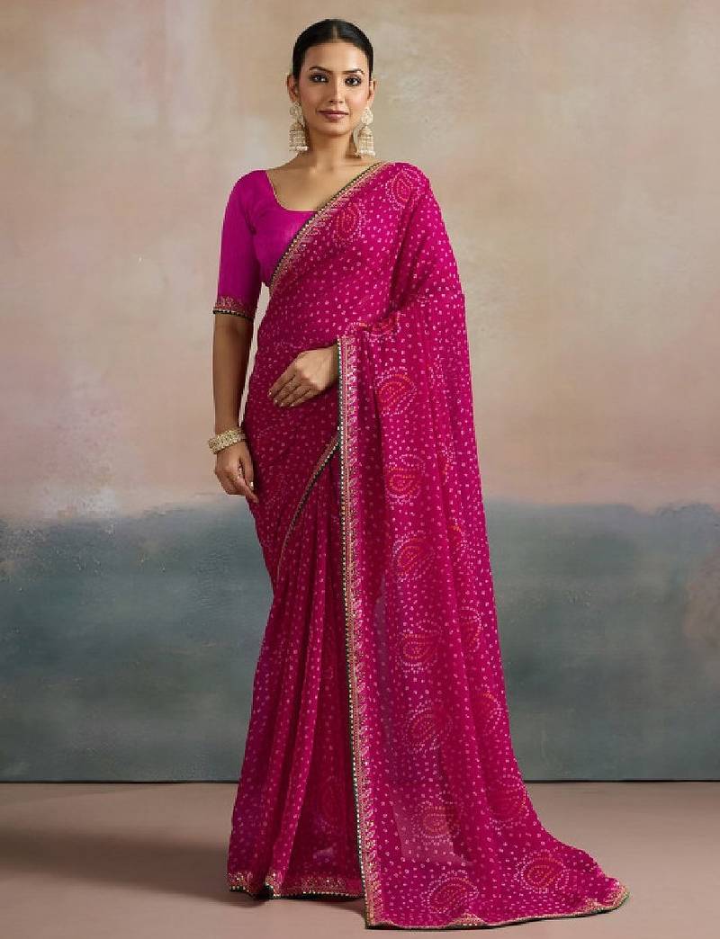 Bandhani printed sequinned pure georgette bandhani saree