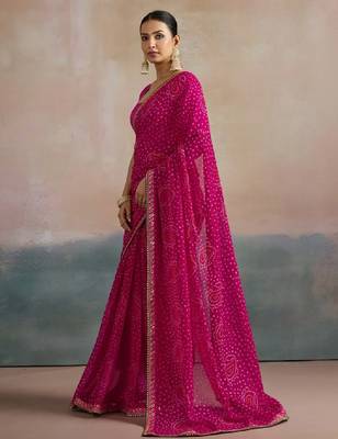 Bandhani printed sequinned pure georgette bandhani saree 2
