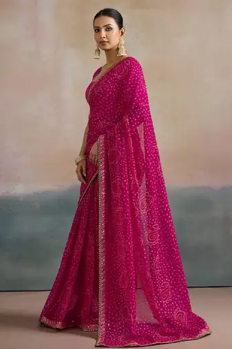 Bandhani printed sequinned pure georgette bandhani saree